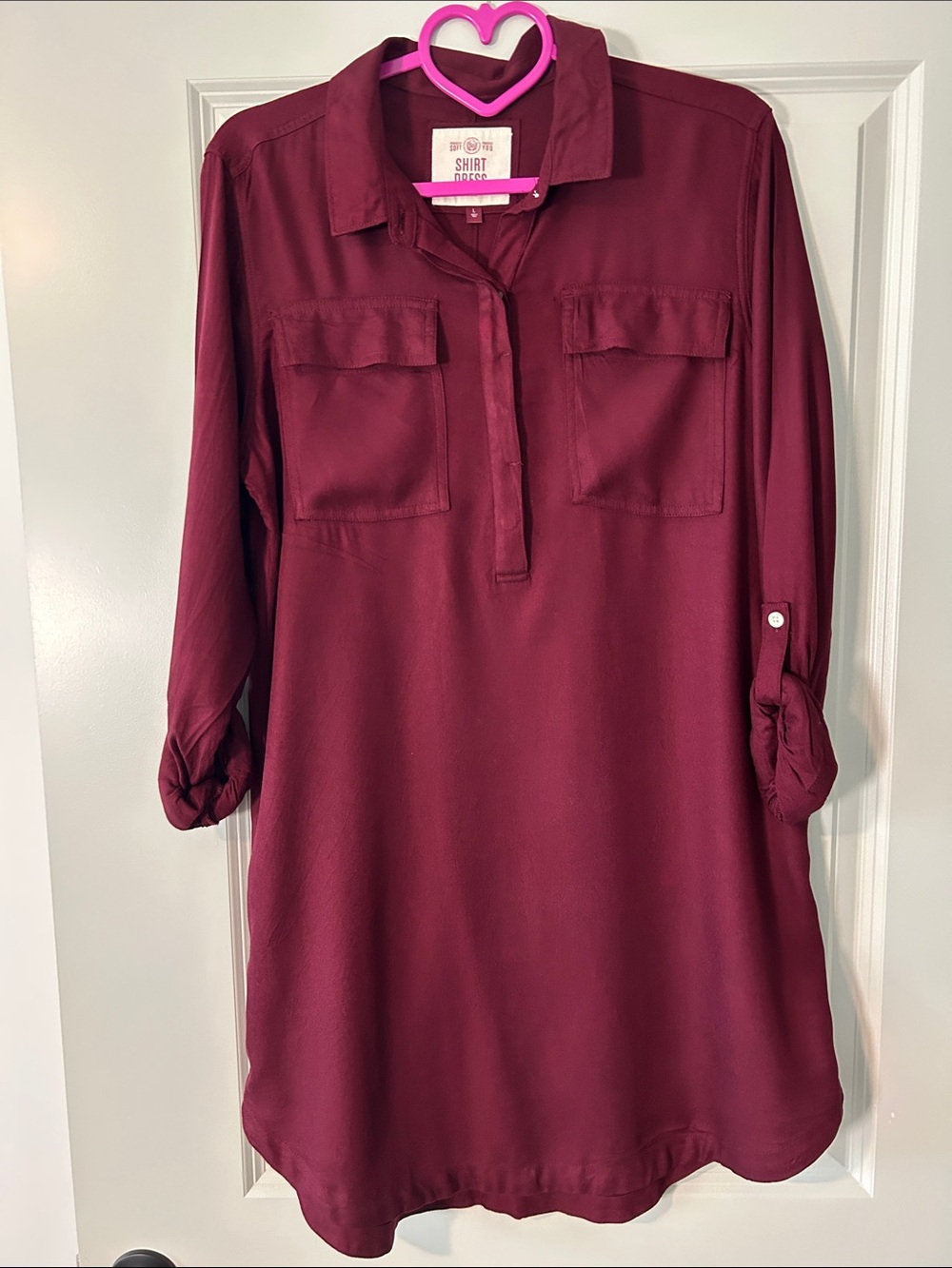 SO Burgundy Button-Front Shirt Dress